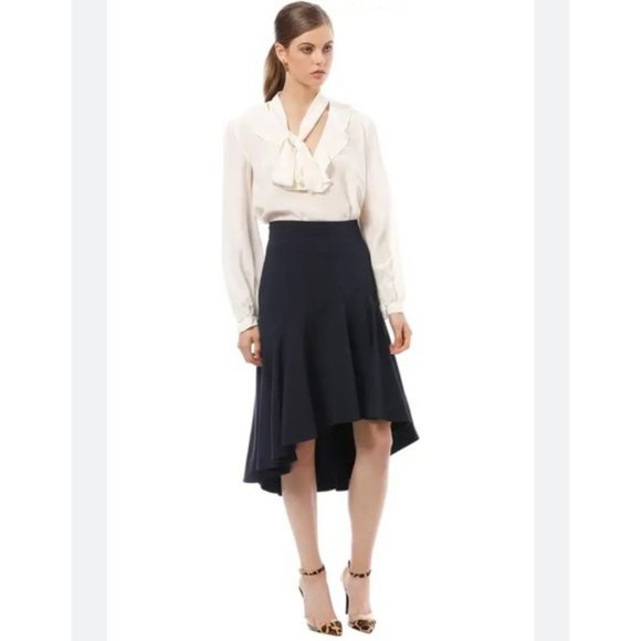 RODEO SHOW Bianca Dark Navy Hi Lo High Waisted Frill Hem Midi Skirt - Picture 1 of 9